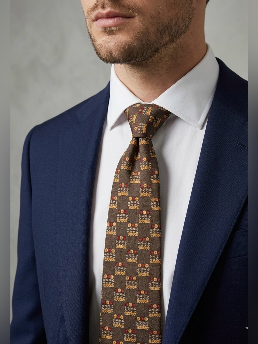Vintage Valentino Cravatte 100% Silk Tie Brown Multicolor Overall Floral
